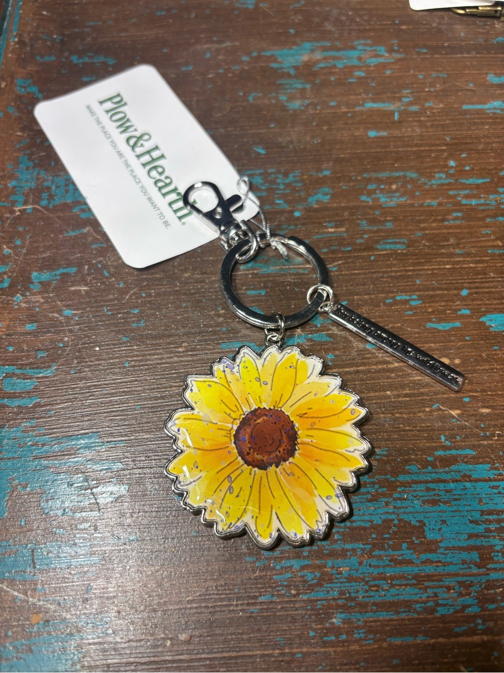 New Yellow Sunflower Keychain with Silver Tone Hardware You Belong Among the Wil